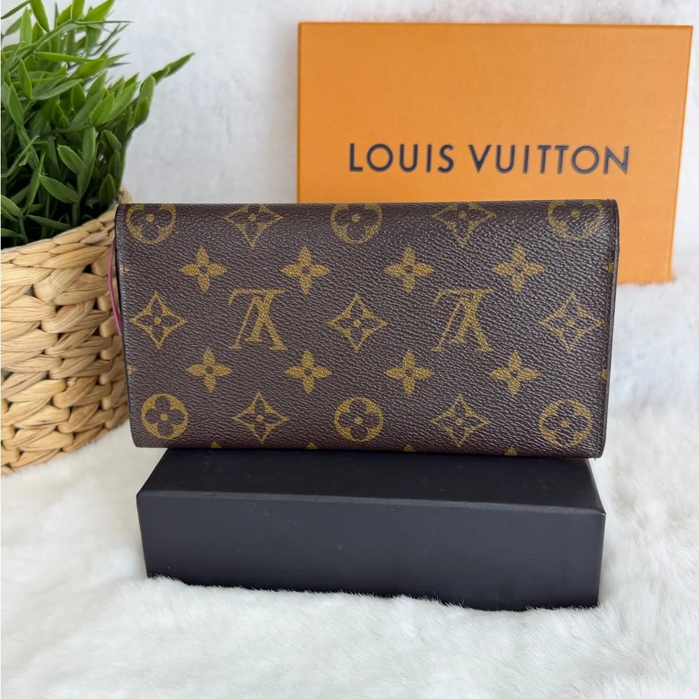 Authentic Louis Vuitton LV Monogram Emilie Wallet Pink Crossbody Chains w/ COA